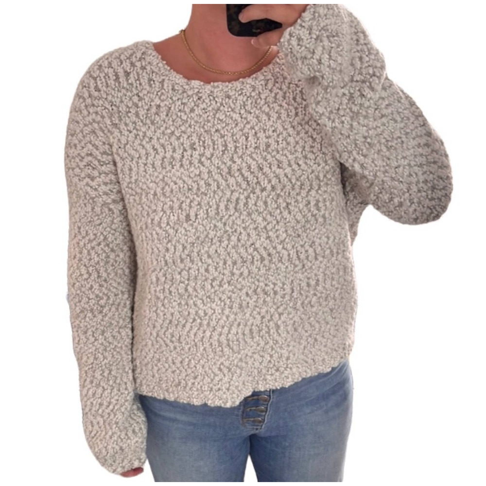 KAISELY WOMEN’S POPCORN KNIT SIZE S PALE PINK-NATURAL COLOR LONG SLEEVE SWEATER